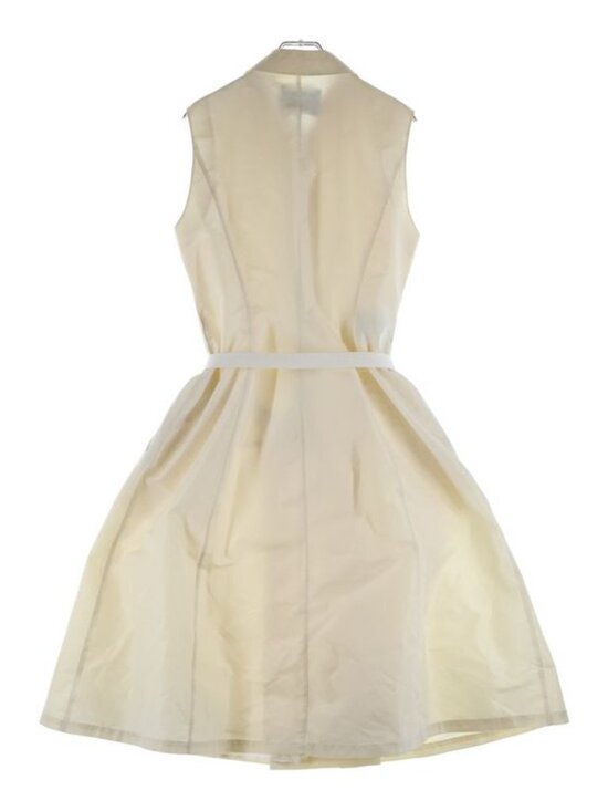Prada Logo Belt Nylon Half Zip Sleeveless Long Dress Ivory
